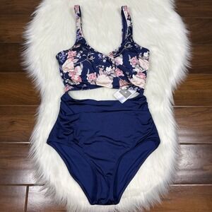 Everyday Sunday Women's Size 8 Blue Floral The‎ Wrap One Piece Swimsuit